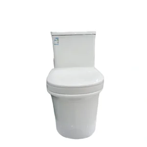 مرحاض أرضي سيراميكي بخزان علوي ومقعد — مخرج أرضي — Bunai