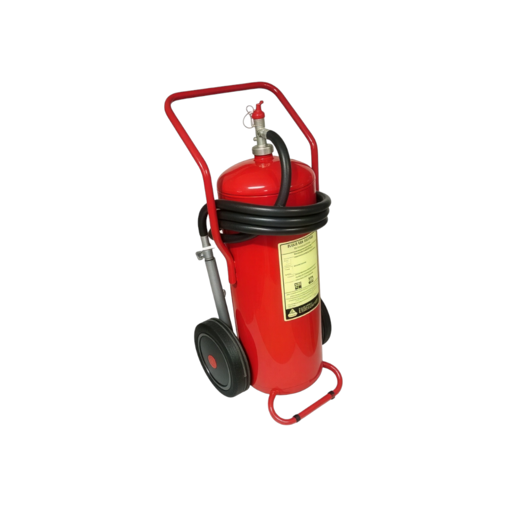 Portable CO2 fire extinguisher with a 25 kg capacity for fighting industrial fires