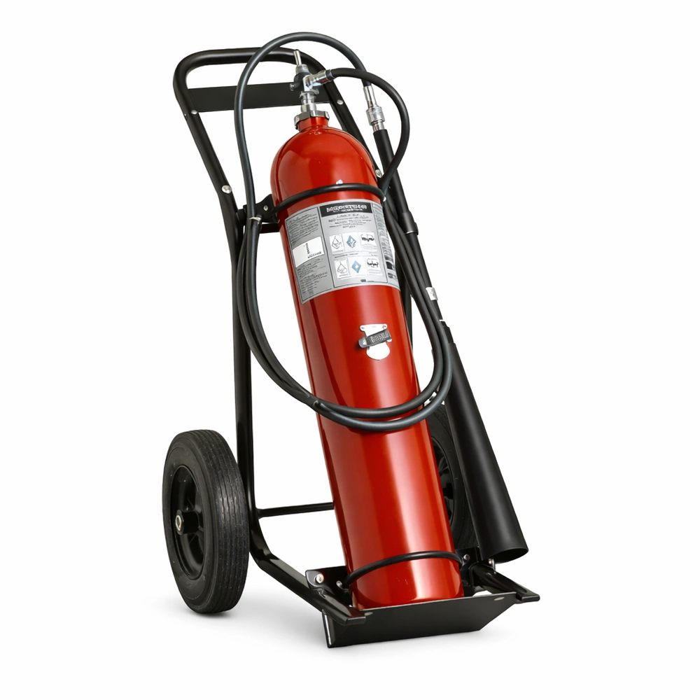 45 kg wheeled carbon dioxide (CO2) fire extinguisher for extinguishing liquid and electrical equipment fires — Buckeye