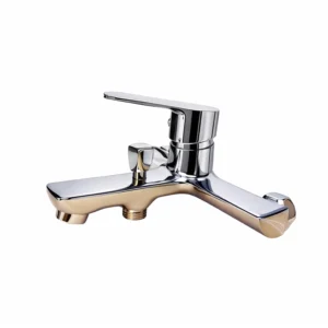 خلاط بانيو جداري بتشطيب كروم لامع، ذراع تحكم واحد مع محول توزيع الماء — Dinis تصميم ألماني عالي الجودة