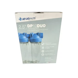 فلتر مياه أطلس DP 10 DUO ثنائي المراحل قياس 10 بوصة بمدخل ومخرج 1/2 بوصة