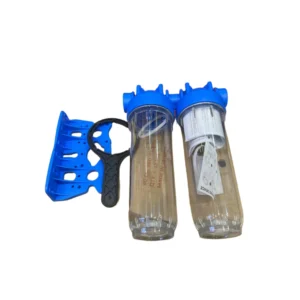 فلتر مياه مزدوج أطلس فلتري DP10 DUO مقاس 10 بوصة — جسم شفاف