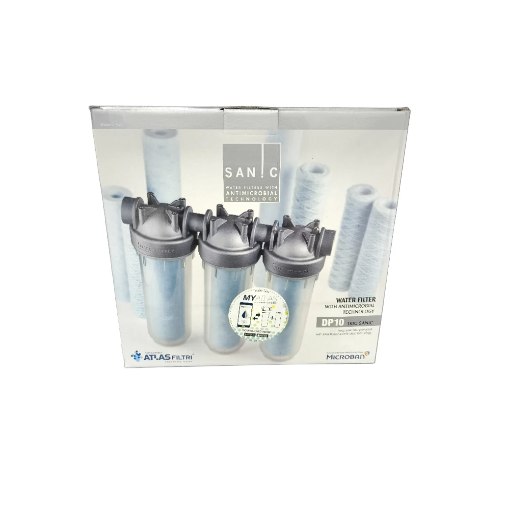 فلتر مياه أطلس فلتري DP10 TRIO SANIC بثلاث مراحل وتقنية مضادة للبكتيريا