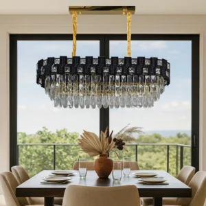 نجفة مودرن أسود لمبات E14 (10 محولات) — أبعاد 800×300 مم