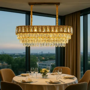 نجف ذهبي مودرن بمصابيح E14 (10 لمبات) — مقاس 800×300 مم