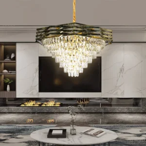 نجفة شيمر مع لمسات كريستال ذهبي ومقبس E14 — طول 100 سم