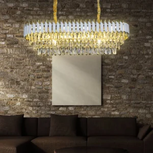 نجف معلق مودرن مستطيل أبيض وذهبي بمصابيح E14 — أبعاد 100×35 سم