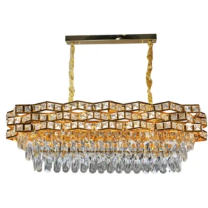 ثريا معلّقة مودرن ذهبية بمقابس E14 (14 لمبة) — مقاس 1000×350 مم