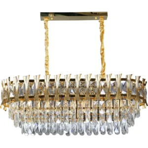 ثريا معلّقة مودرن باللون الذهبي بمقابس E14 (14 لمبة) — أبعاد 1000×350 ملم