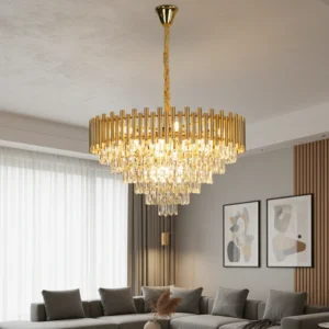 نجفة أوروبية من الكريستال المتلألئ بغطاء ذهبي وقاعدة لمبات E14 (15 لمبة) — قطر 80 سم