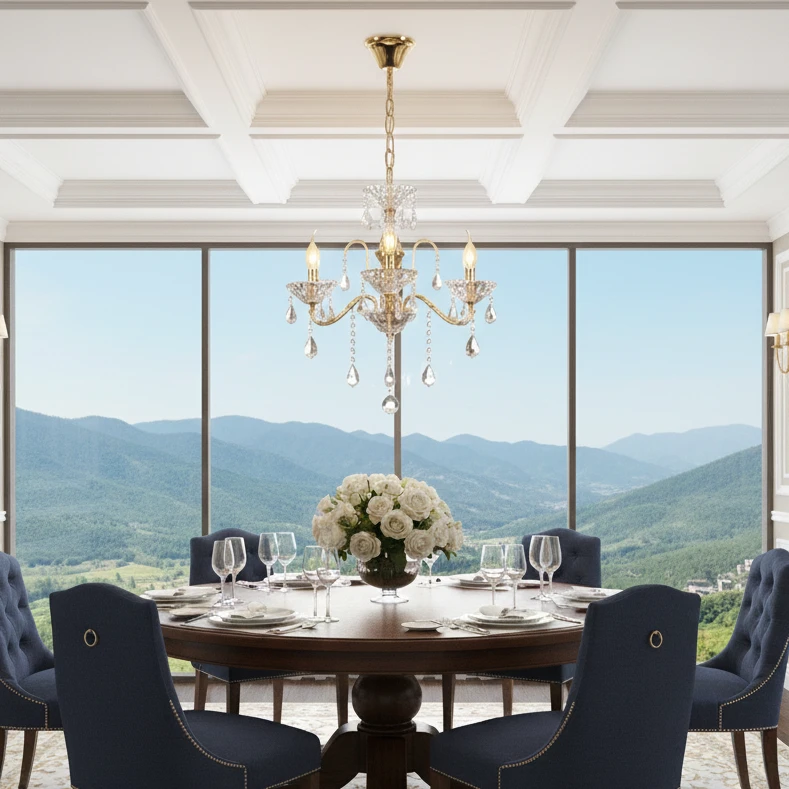 نجف مودرن شمعدان ذهبي وفضي بعدد ٣ لمبات E14