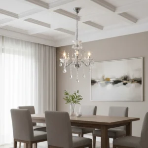 نجف مودرن فضي بتصميم شمعدان مع تفاصيل شفافة (E14×3)