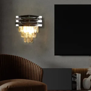 إضاءة حائطية مودرن شيمر بكريستال فضي — لمبتان E14