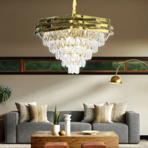 نجف شيمر ذهبي مزود بكريستال، لمبة E14 — 80 سم