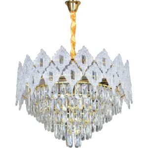 نجف مودرن كريستال برو بقاعدة E14 — 9 لمبات، قطر 60 سم، ذهبي