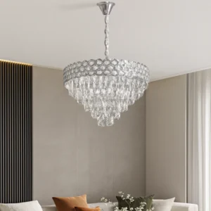 نجف كرستال عصري فضي بمقبس E14 × 9 — مقاس 600 ملم وتصميم يبهِر الضيوف