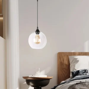Modern black pendant light with transparent cover, E27 bulb x1 — 200 mm diameter