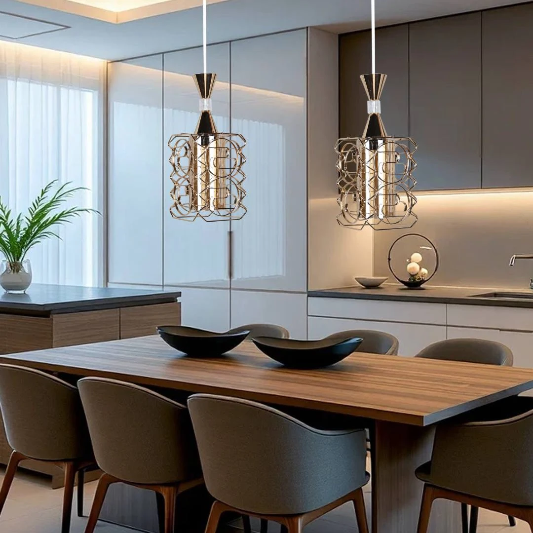 Modern single pendant lamp, gold - E27 base x1