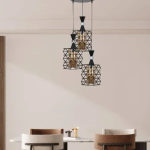 Modern black pendant chandelier with three E27 bulbs