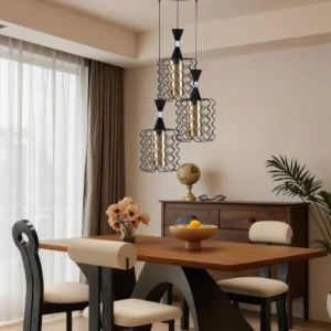 Modern black pendant chandelier for three E27 bulbs
