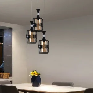 Modern black pendant chandelier with 3 x E27 sockets