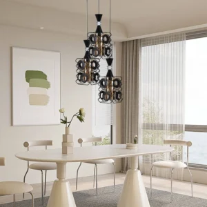 Modern black pendant light holder for three E27 bulbs