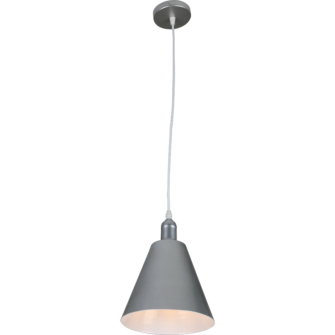 Modern silver and white pendant lamp, single E27 bulb, 140 mm diameter