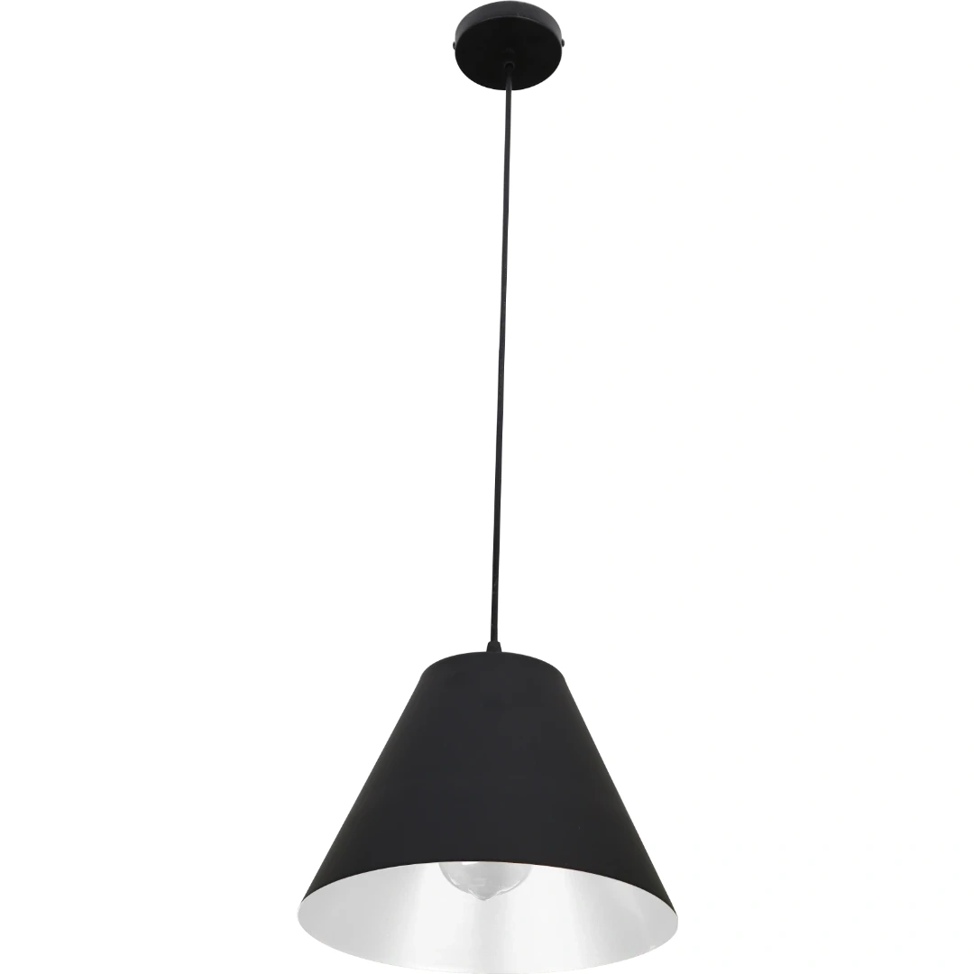 Modern pendant lamp in black and white with an E27 socket and one bulb