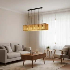 مصباح معلق خشبي بخمسة مقابس E27