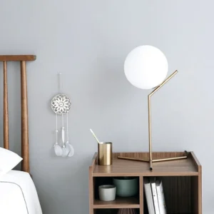 مصباح طاولة مودرن كروي بلون زيتي بمقبس E27