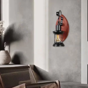 فانوس جداري خشبي بمقبس لمبة E27 (لمبة واحدة)