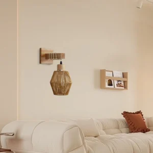 أبليك حائط خشبي بغطاء قش لمبة واحدة E27