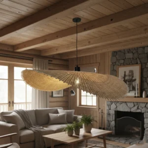 تعليقة مودرن خشبية لمبة واحدة E27 — طول السلك 2 متر، مقاس 800 ملم