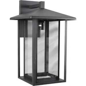 فانوس جداري خارجي كبير باللون الأسود بزجاج شفاف وحامل لمبة E27