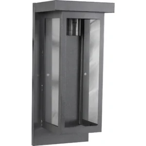 فانوس جداري خارجي أسود بزجاج شفاف وقاعدة لمبة E27