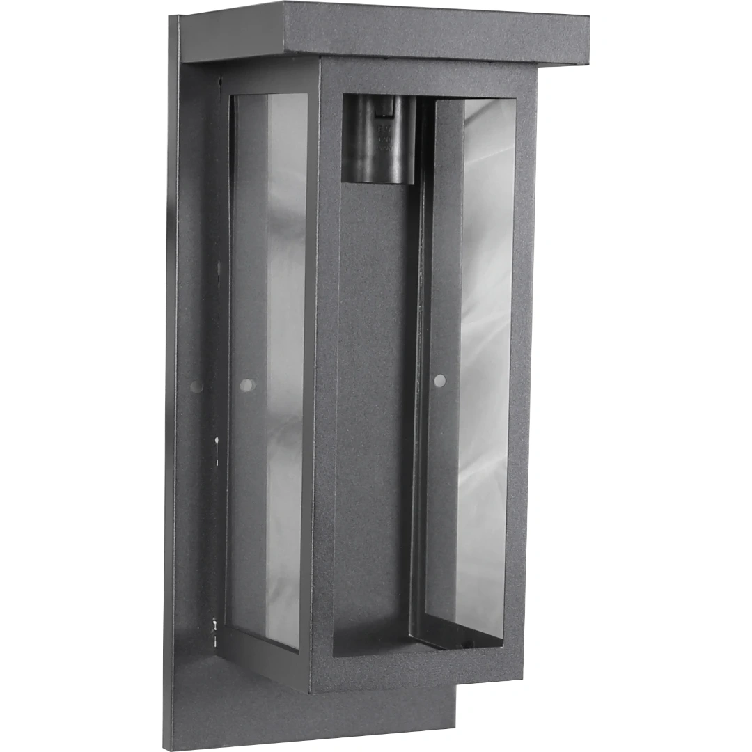 فانوس جداري خارجي أسود بزجاج شفاف وقاعدة لمبة E27