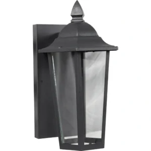 فانوس حائطي خارجي أسود بزجاج شفاف وقاعدة لمبة E27