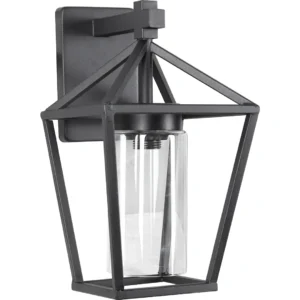 فانوس حائطي خارجي أسود بزجاج شفاف ومقبس E27