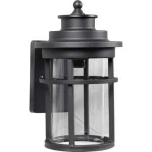 فانوس جداري خارجي أسود بزجاج شفاف ومقبس E27