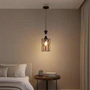 Modern black chandelier with one bulb and an E27 socket