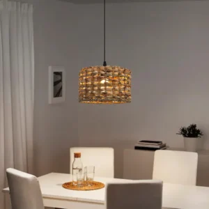 مصباح معلق من القش بني، بمقبس E27 ولمبة واحدة، قطر 24 سم