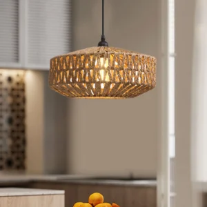 نجفة معلقة من الخيزران بمقبس E27 للمبة واحدة، بقطر 240 مم