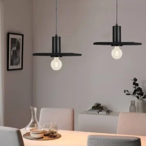 Modern black pendant lamp with E27 base, single bulb — 28 cm diameter