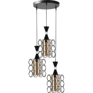 Modern black pendant chandelier with 3 E27 bulbs