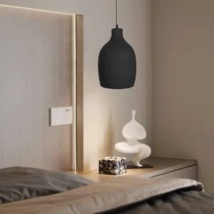 Modern black pendant lamp with E27 base, single bulb, 30 cm diameter