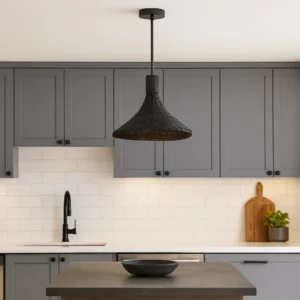 علّاقة قش مفردة سوداء لمبة E27 — قطر 30 سم