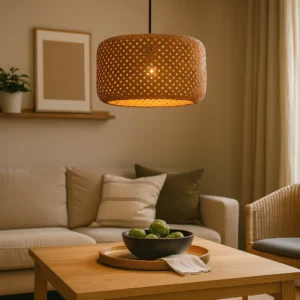 مصباح معلّق من الخيزران بمقبس E27 لمبة واحدة — قطر 300 ملم