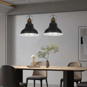 Modern black and white hanging chandelier, one E27 bulb (35 cm diameter)