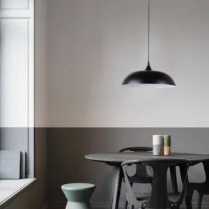 Modern black and white pendant lamp with E27 socket, one bulb, 35 cm diameter