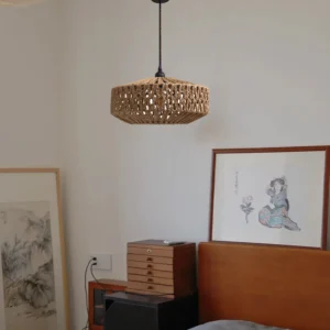 مصباح معلق من الخيزران بمقبس E27 ولمبة واحدة، قطر 350 ملم